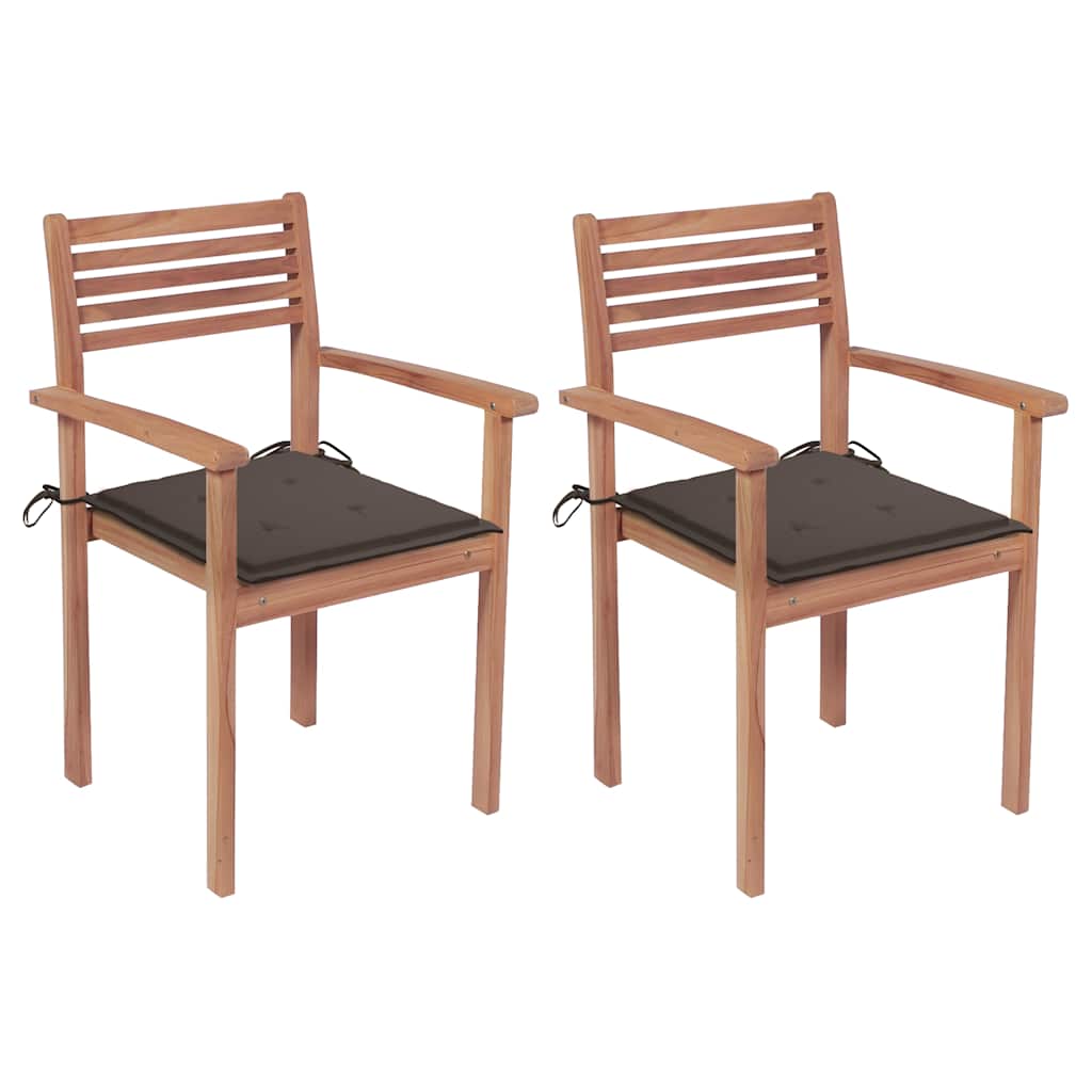 Garden Chairs 2 pcs with Taupe Cushions Solid Teak Wood