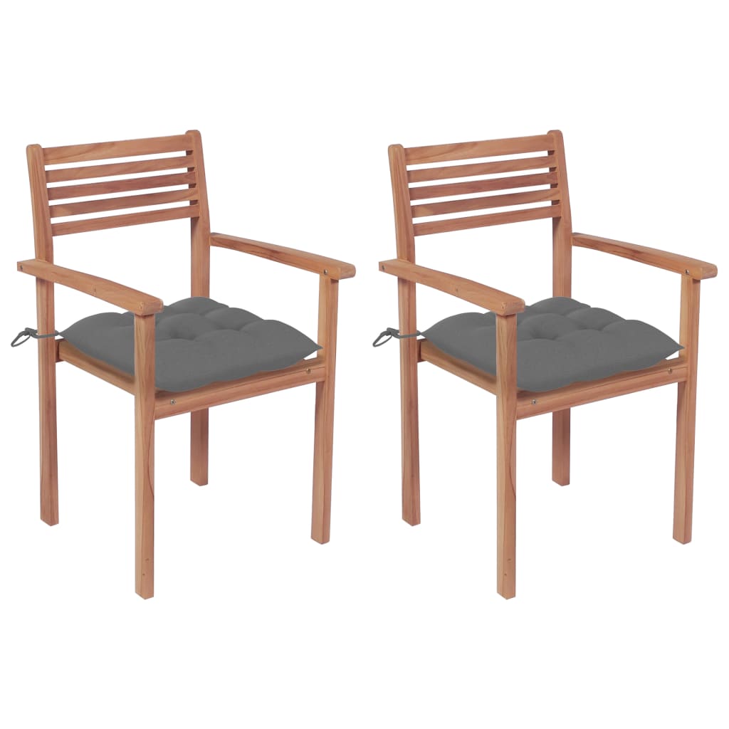Garden Chairs 2 pcs with Grey Cushions Solid Teak Wood