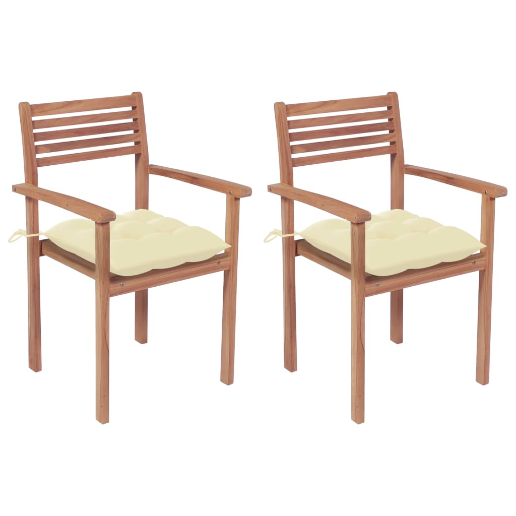 Garden Chairs 2 pcs with Cream White Cushions Solid Teak Wood