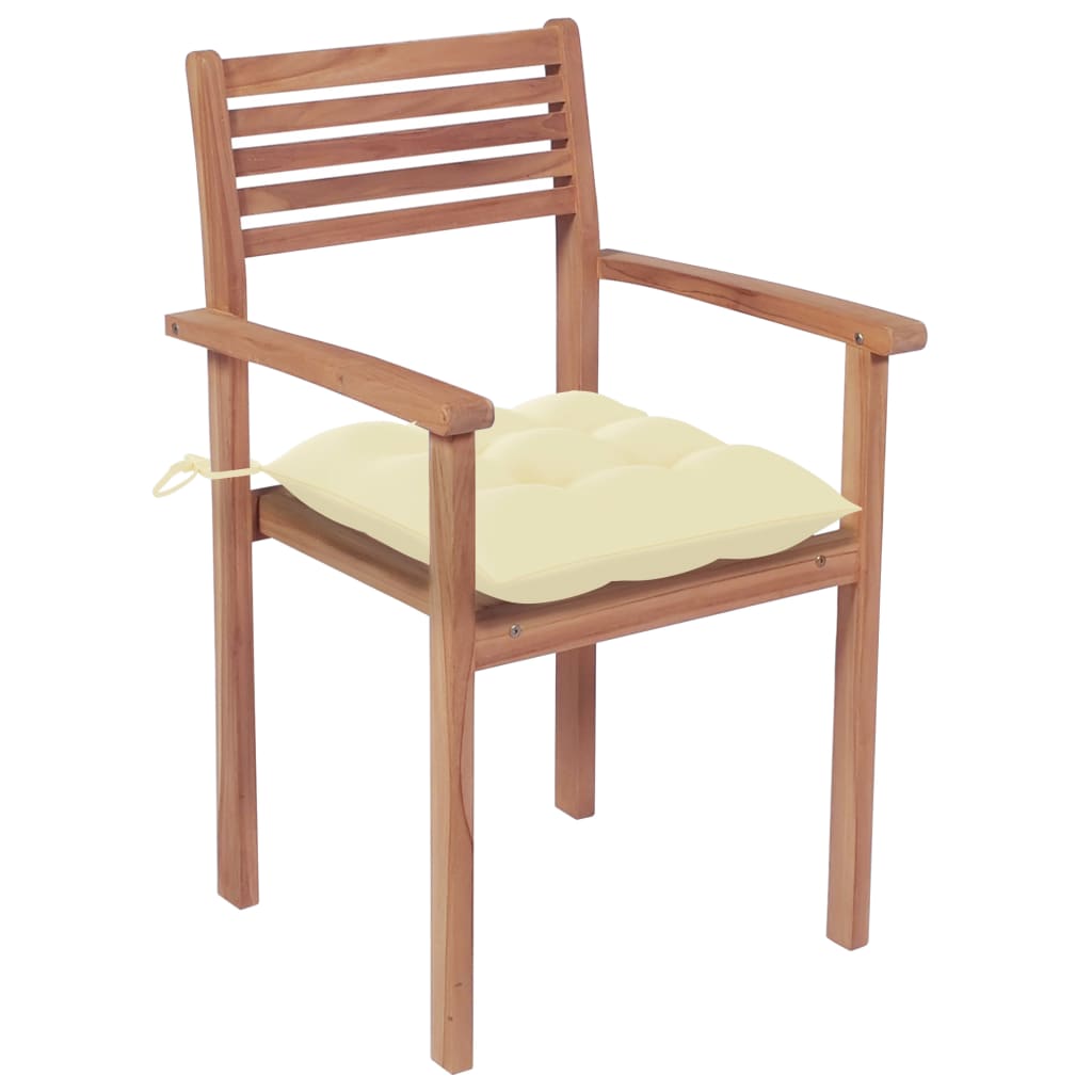 Garden Chairs 2 pcs with Cream White Cushions Solid Teak Wood
