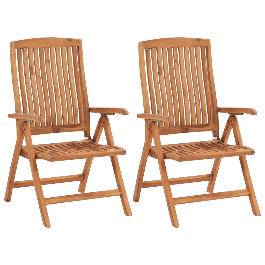 Folding Chairs 2 pcs with Blue Cushions Solid Teak Wood