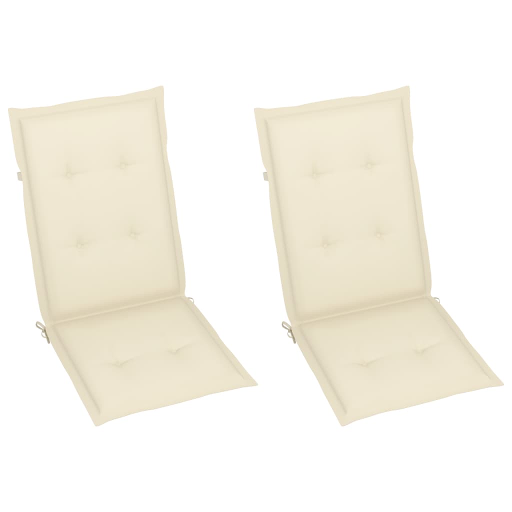 Folding Chairs 2 pcs with Cream Cushions Solid Teak Wood