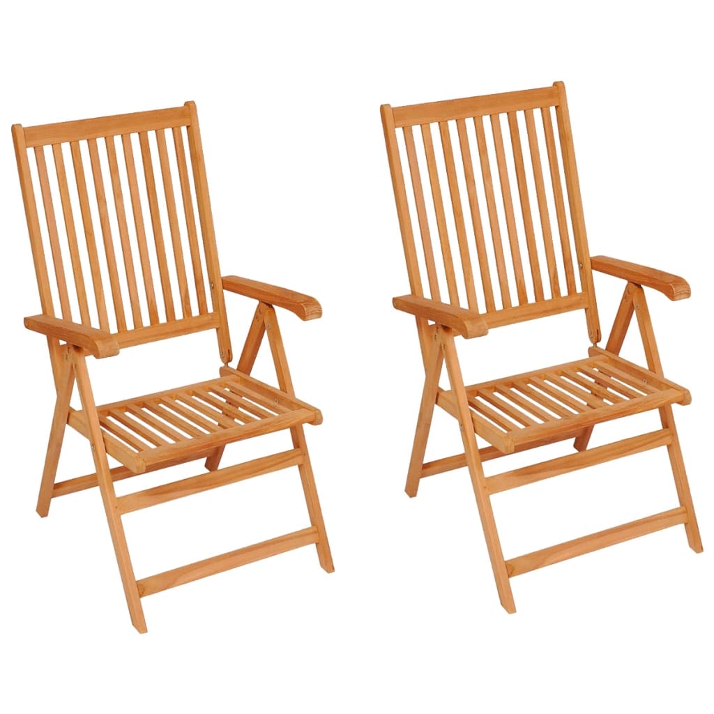 Folding Chairs 2 pcs with Green Cushions Solid Teak Wood
