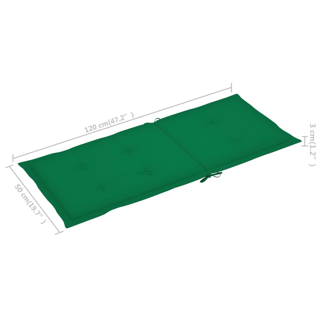 Folding Chairs 2 pcs with Green Cushions Solid Teak Wood