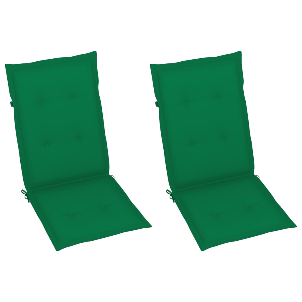Folding Chairs 2 pcs with Green Cushions Solid Teak Wood