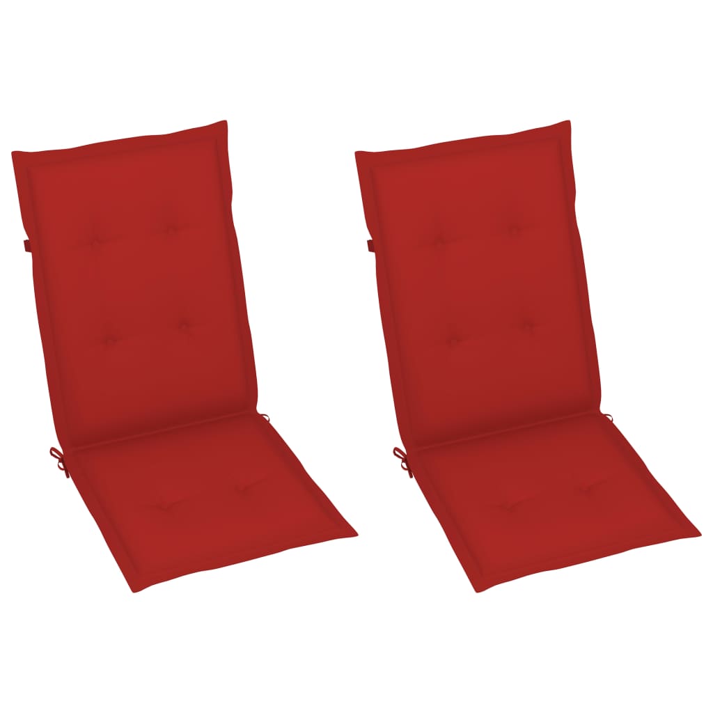 Garden Chairs 2 pcs with Red Cushions Solid Teak Wood
