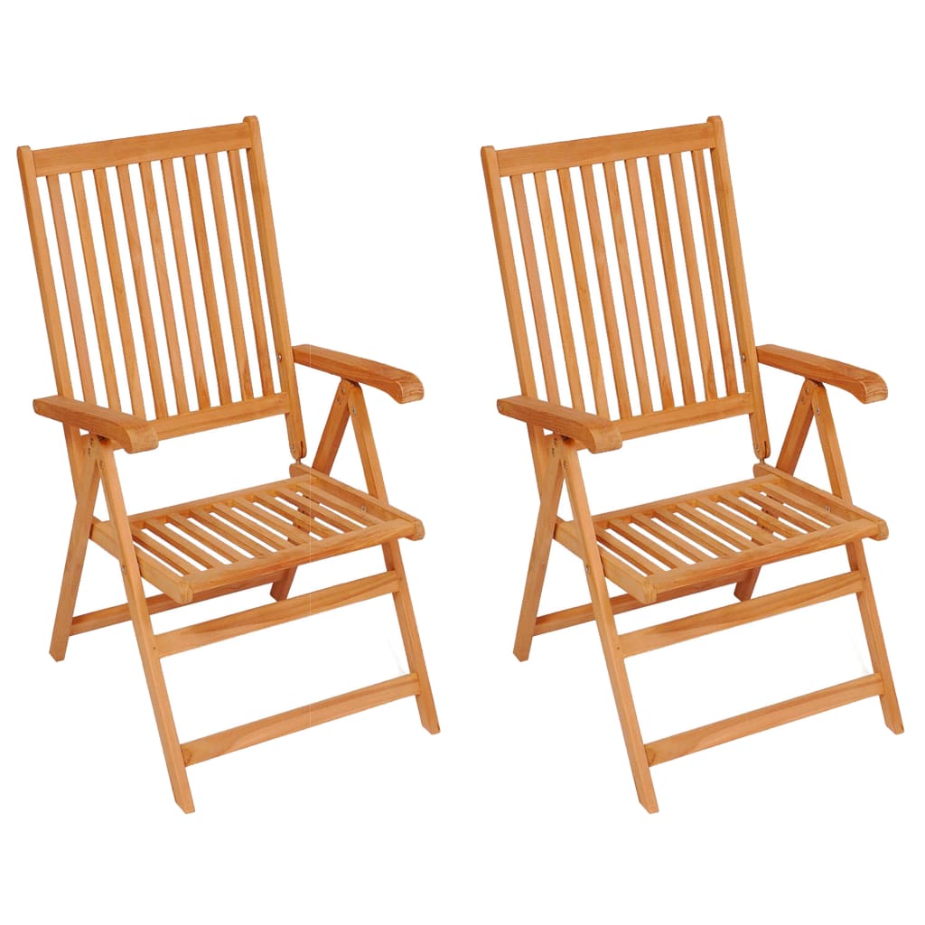 Folding Chairs 2 pcs with Grey Cushions Solid Teak Wood