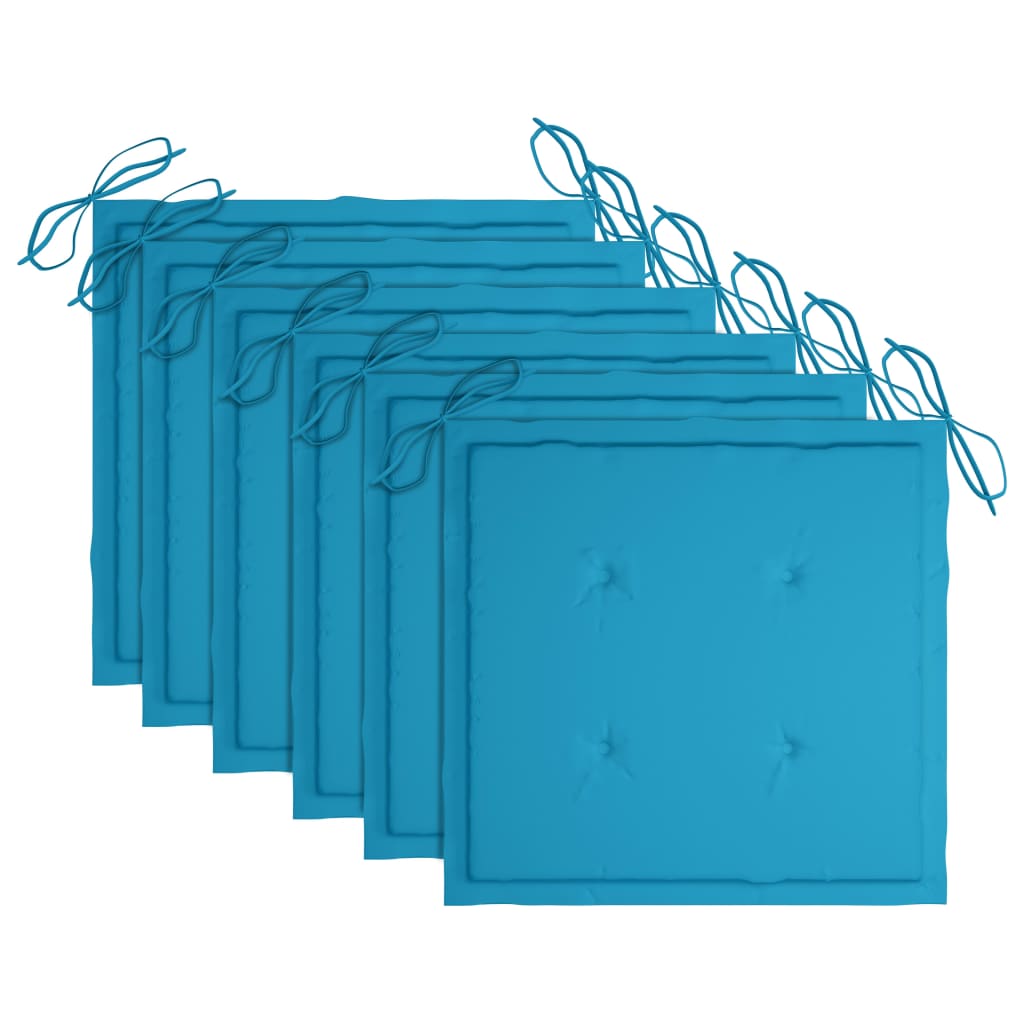 Garden Chairs with Blue Cushions 6 pcs Solid Teak Wood