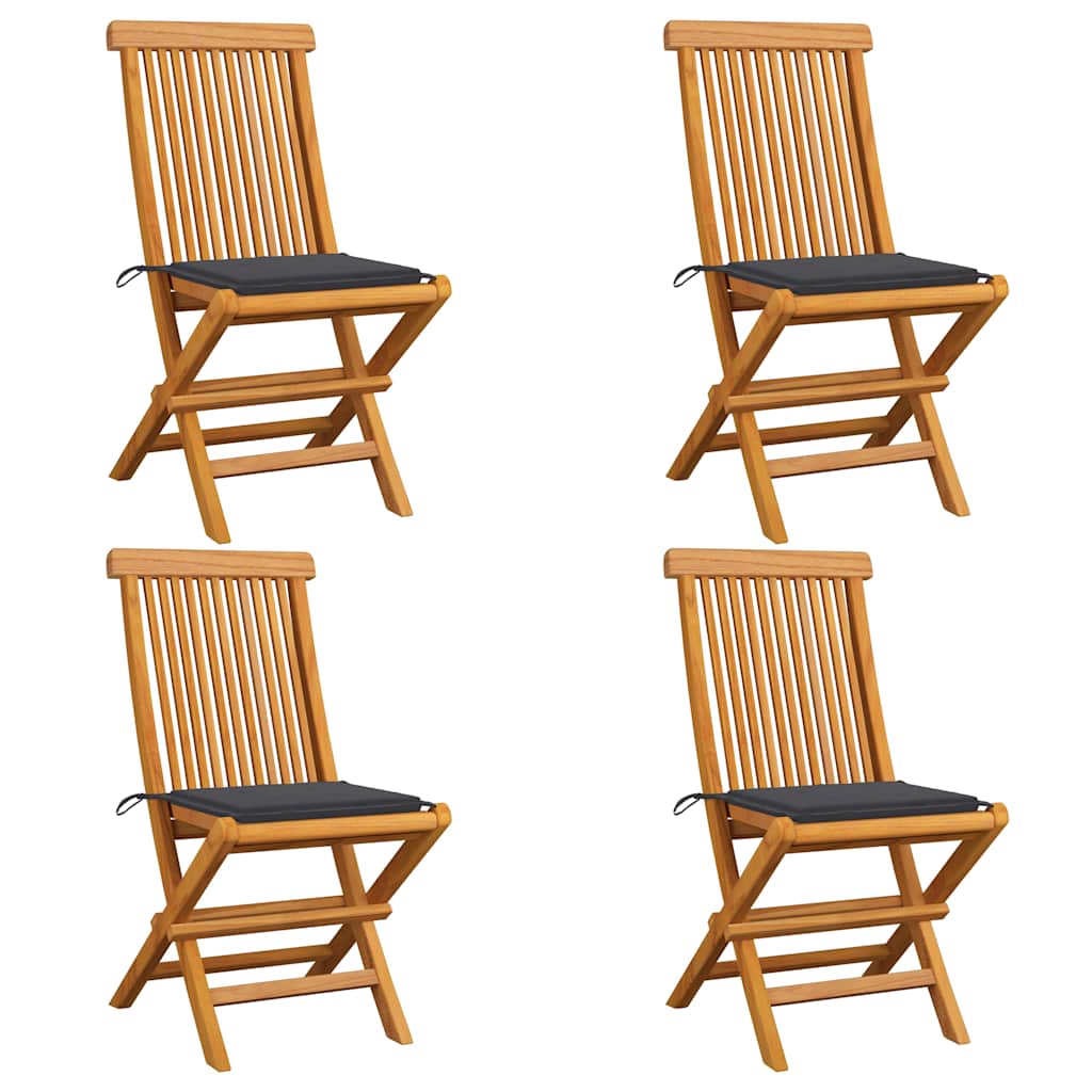 Garden Chairs with Anthracite Cushions 4 pcs Solid Teak Wood