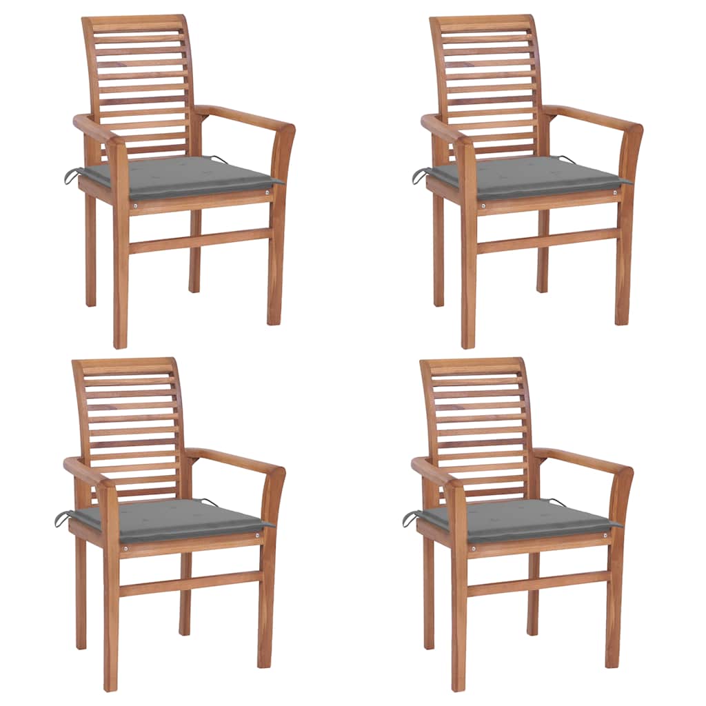 Dining Chairs 4 pcs with Grey Cushions Solid Teak Wood