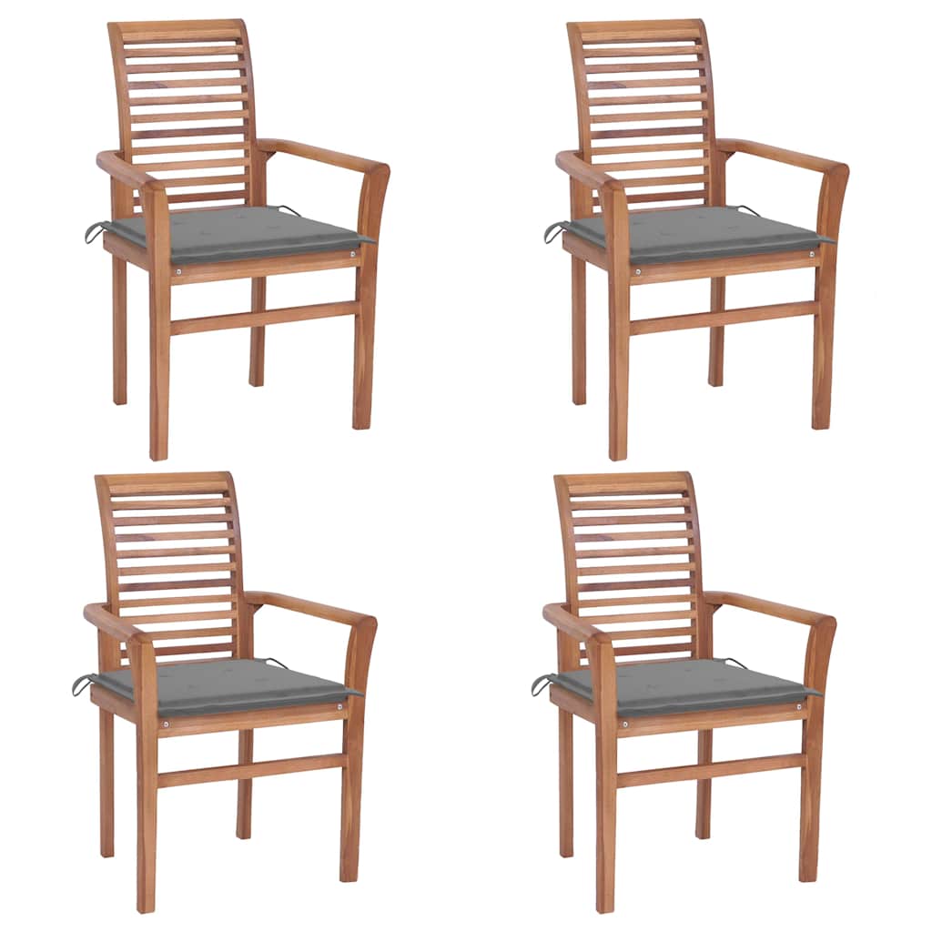 Dining Chairs 4 pcs with Grey Cushions Solid Teak Wood