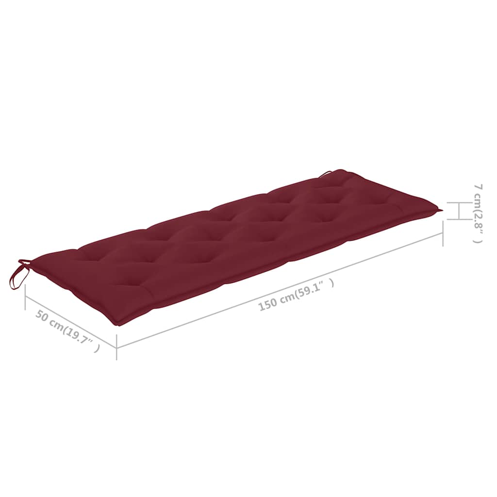 Garden Bench with Wine Red Cushion 150 cm Solid Teak Wood