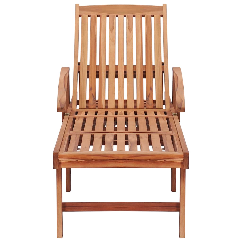 Sun Lounger with Black Cushion Solid Teak Wood