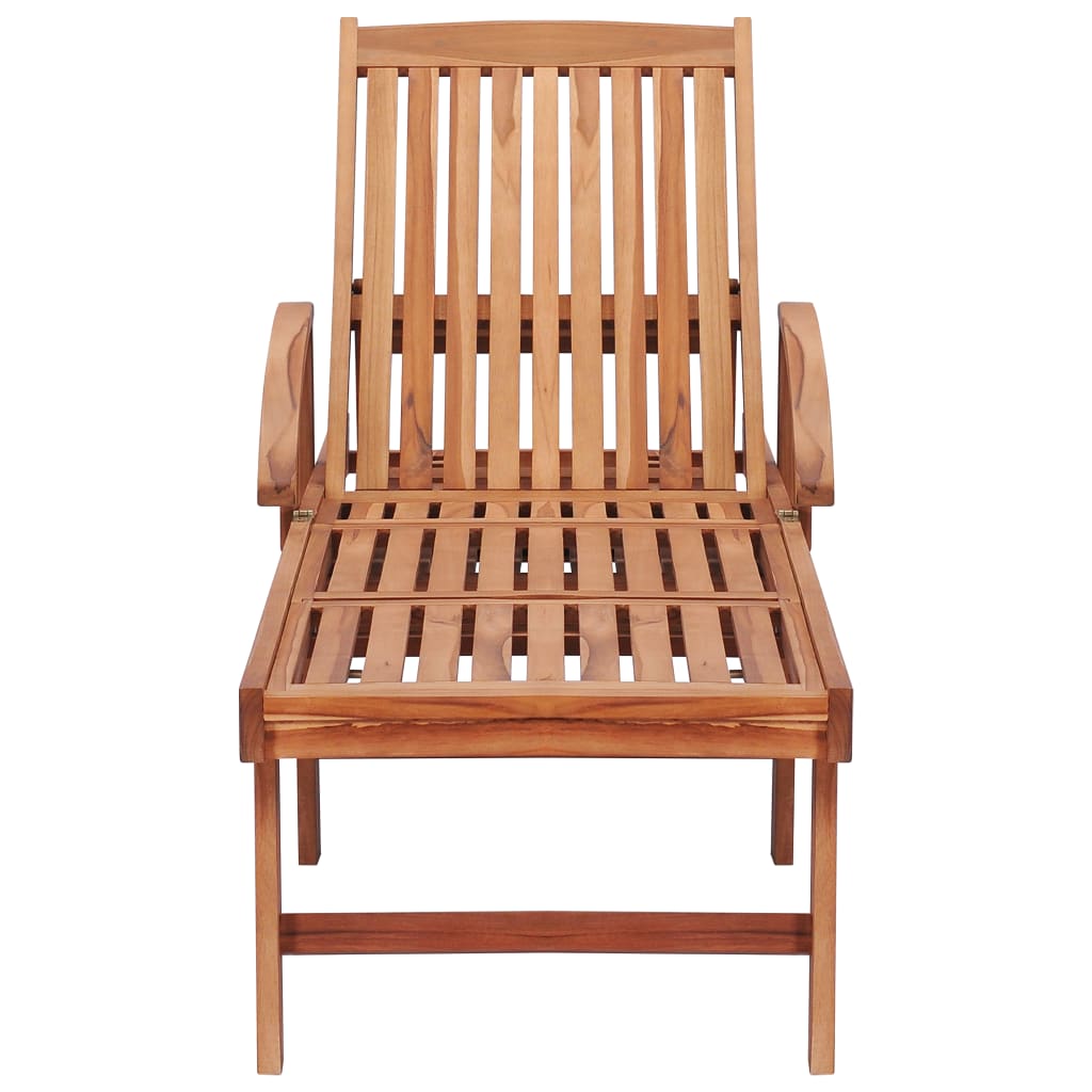 Sun Lounger with Wine Red Cushion Solid Teak Wood