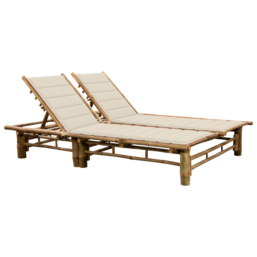 2-Person Sun Lounger with Cushions Bamboo