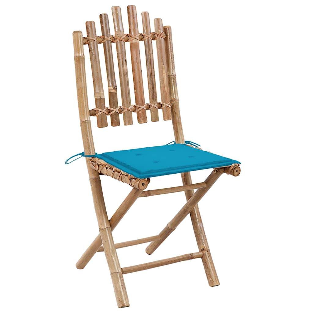 5 Piece Folding Outdoor Dining Set with Cushions Bamboo