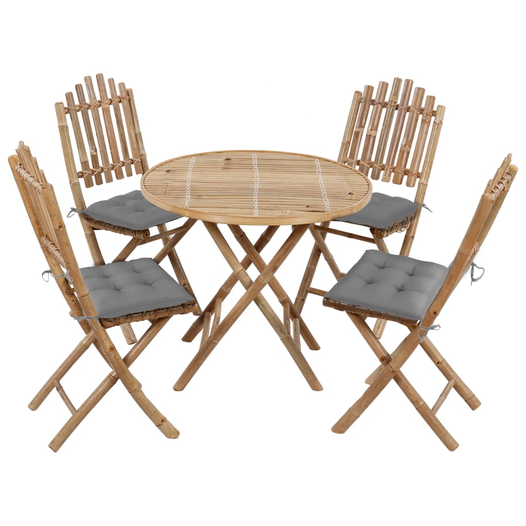5 Piece Folding Outdoor Dining Set with Cushions Bamboo