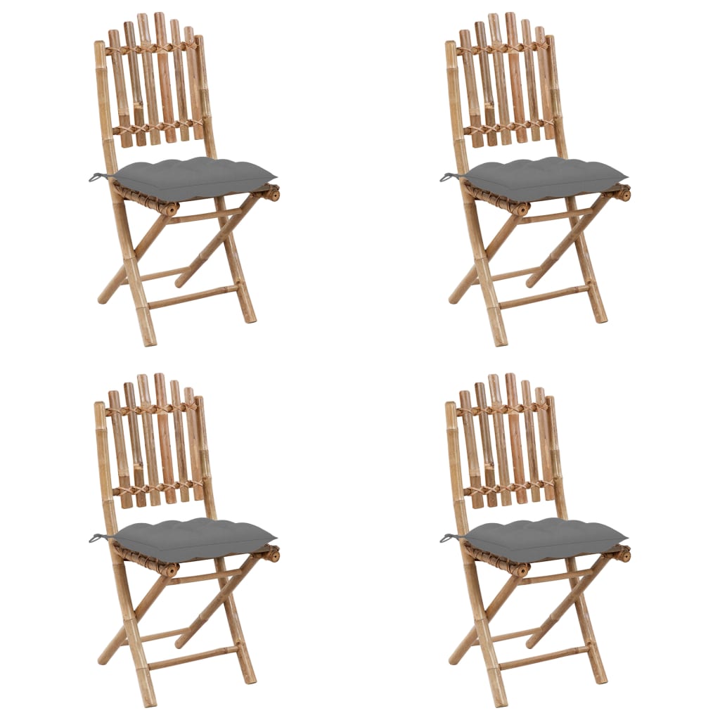 5 Piece Folding Outdoor Dining Set with Cushions Bamboo
