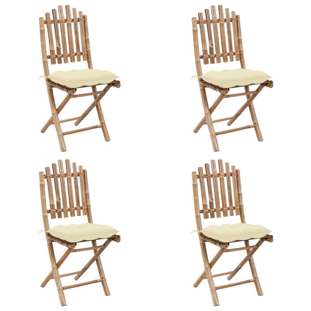 5 Piece Folding Outdoor Dining Set with Cushions Bamboo