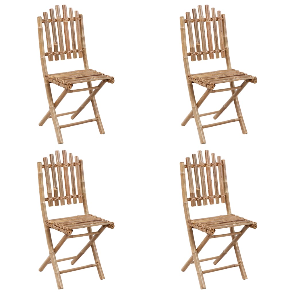 5 Piece Folding Outdoor Dining Set with Cushions Bamboo