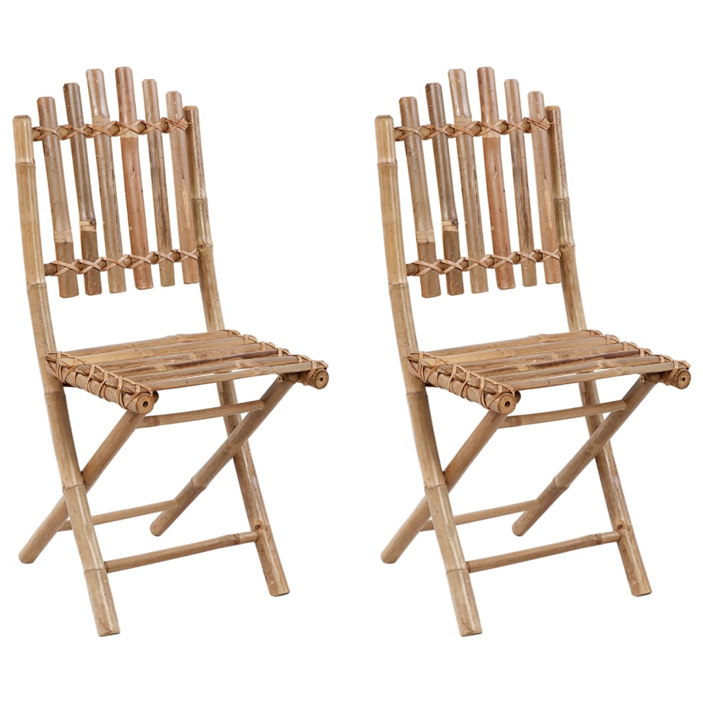 Folding Garden Chairs 2 pcs with Cushions Bamboo