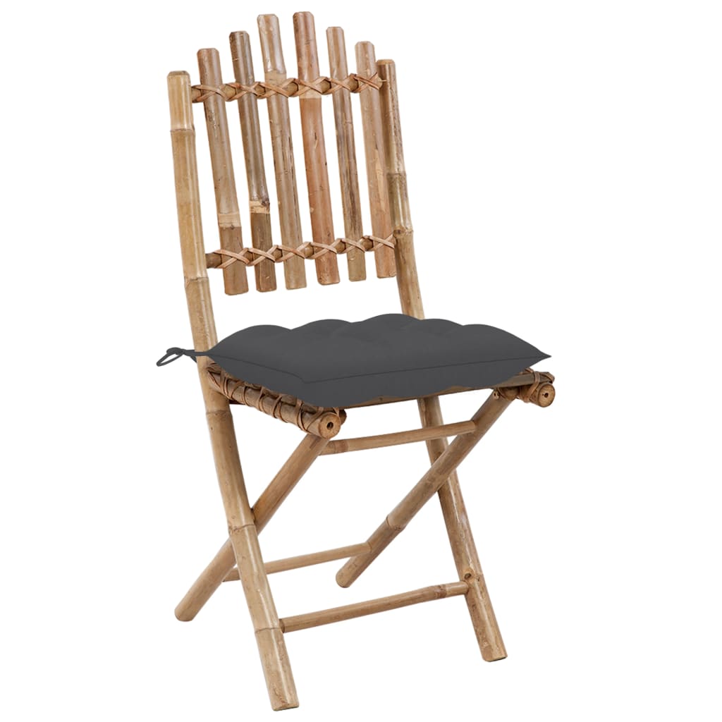 Folding Chairs 2 pcs with Cushions Bamboo