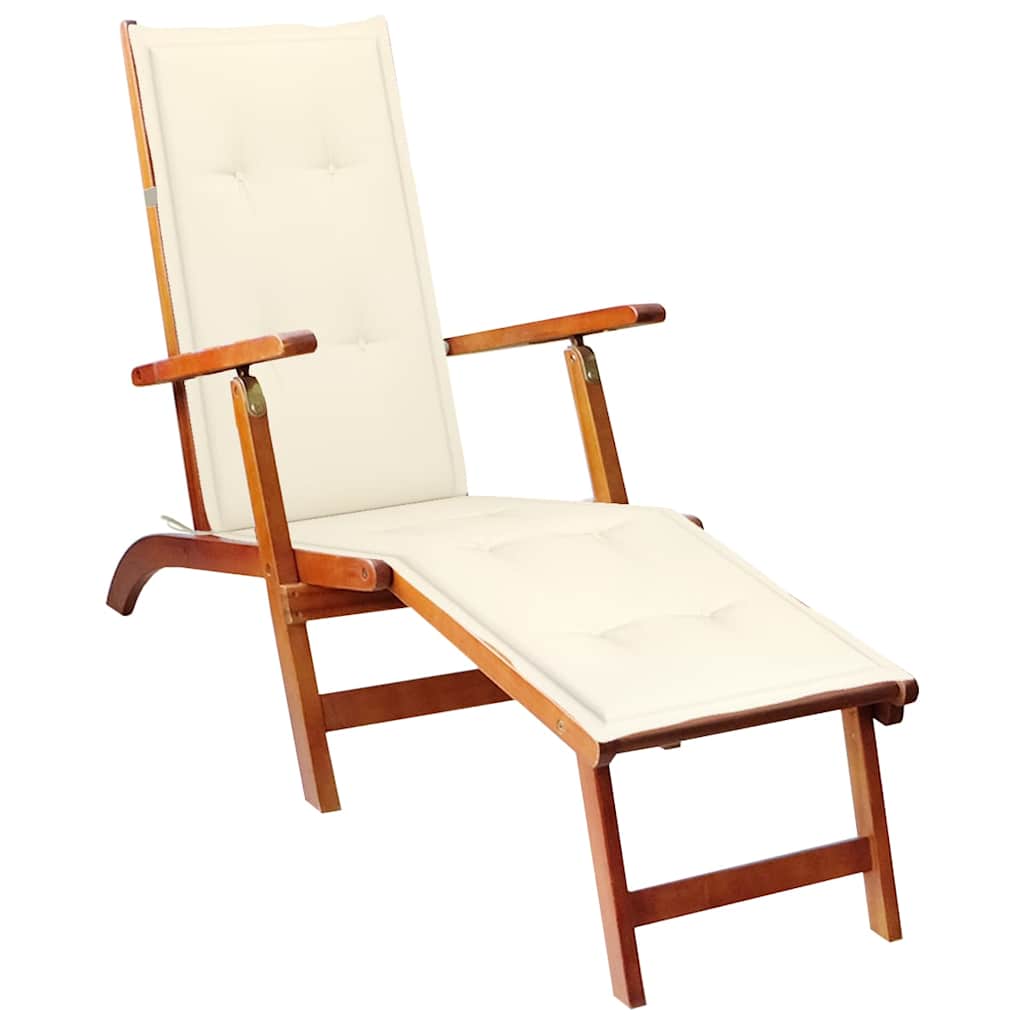 Outdoor Deck Chair with Footrest and Cushion Solid Acacia Wood