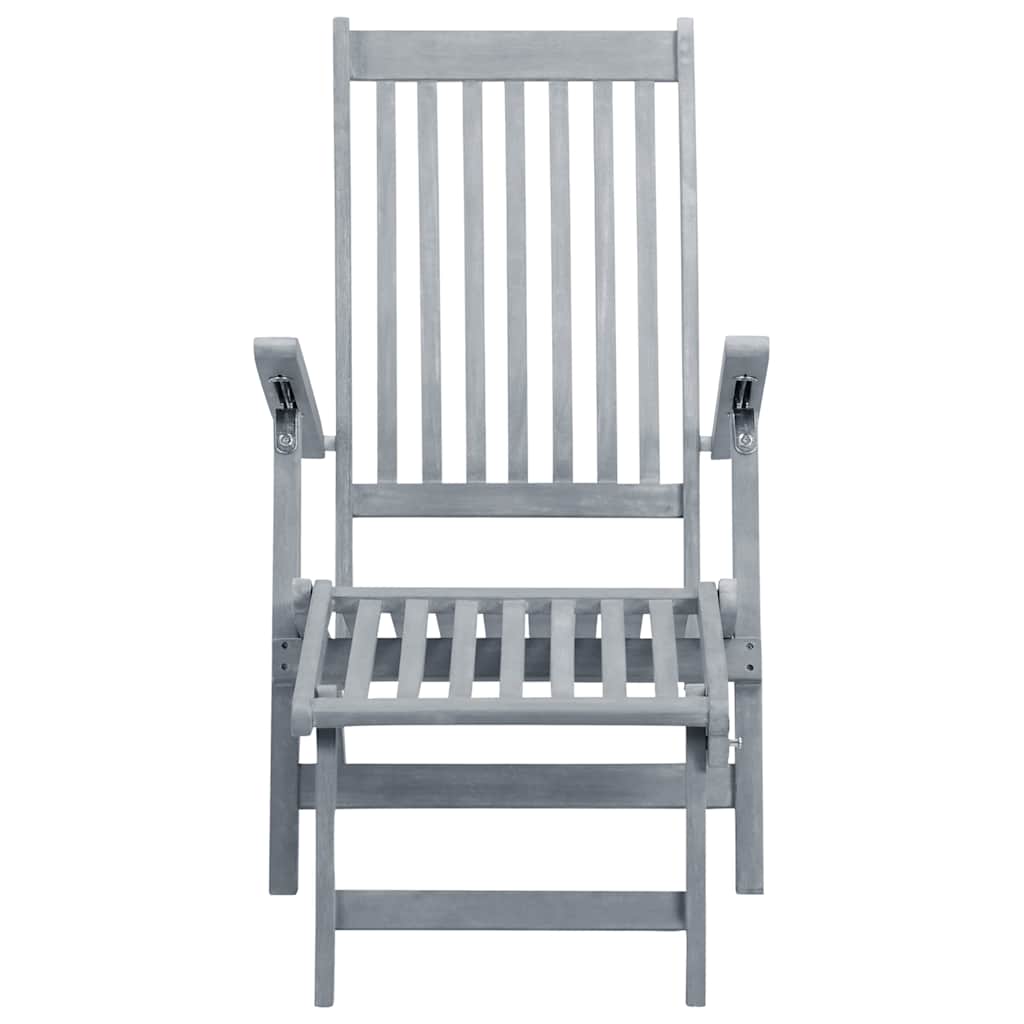 Outdoor Deck Chair with Footrest and Cushion Solid Acacia Wood