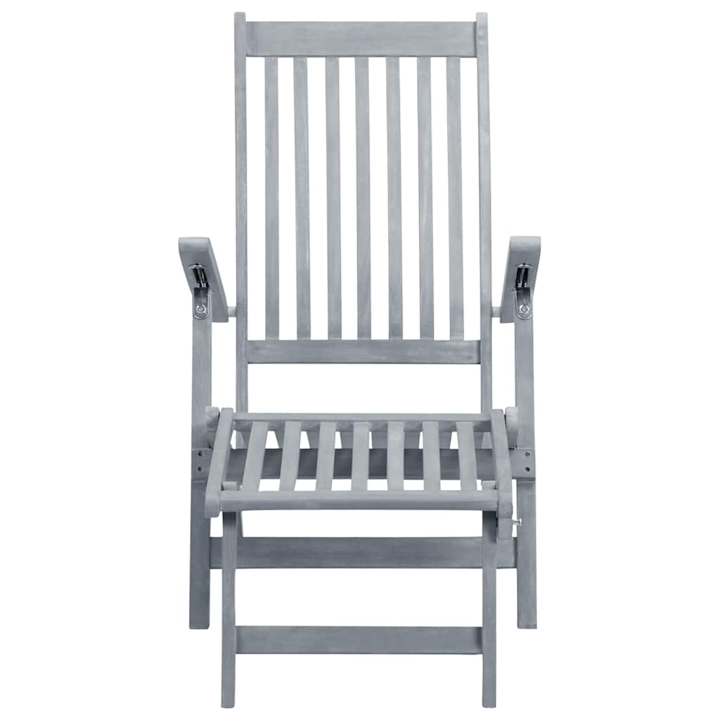 Outdoor Deck Chair with Footrest and Cushion Solid Acacia Wood