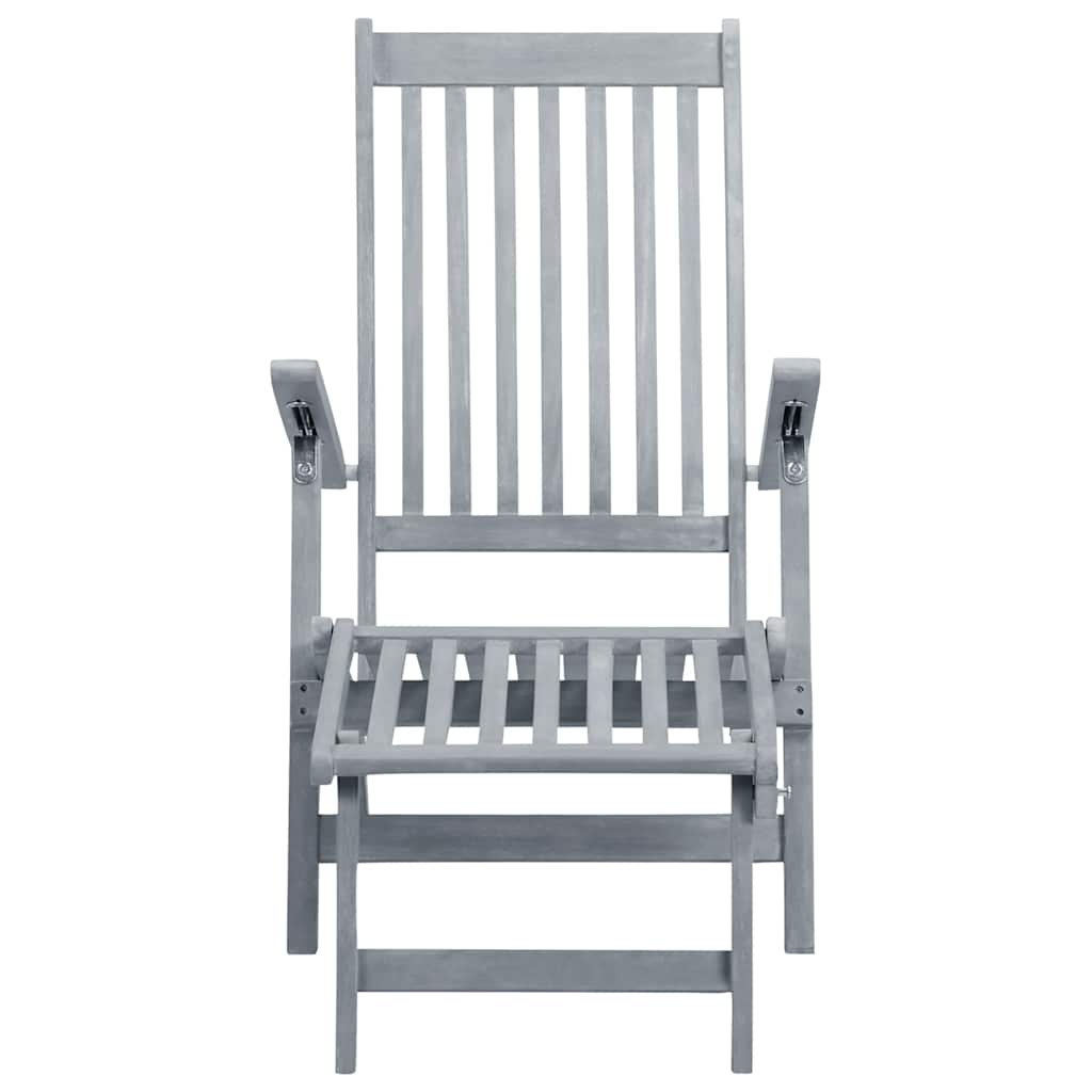 Outdoor Deck Chair with Footrest and Cushion Solid Acacia Wood