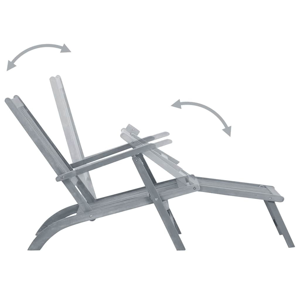 Outdoor Deck Chair with Footrest and Cushion Solid Acacia Wood