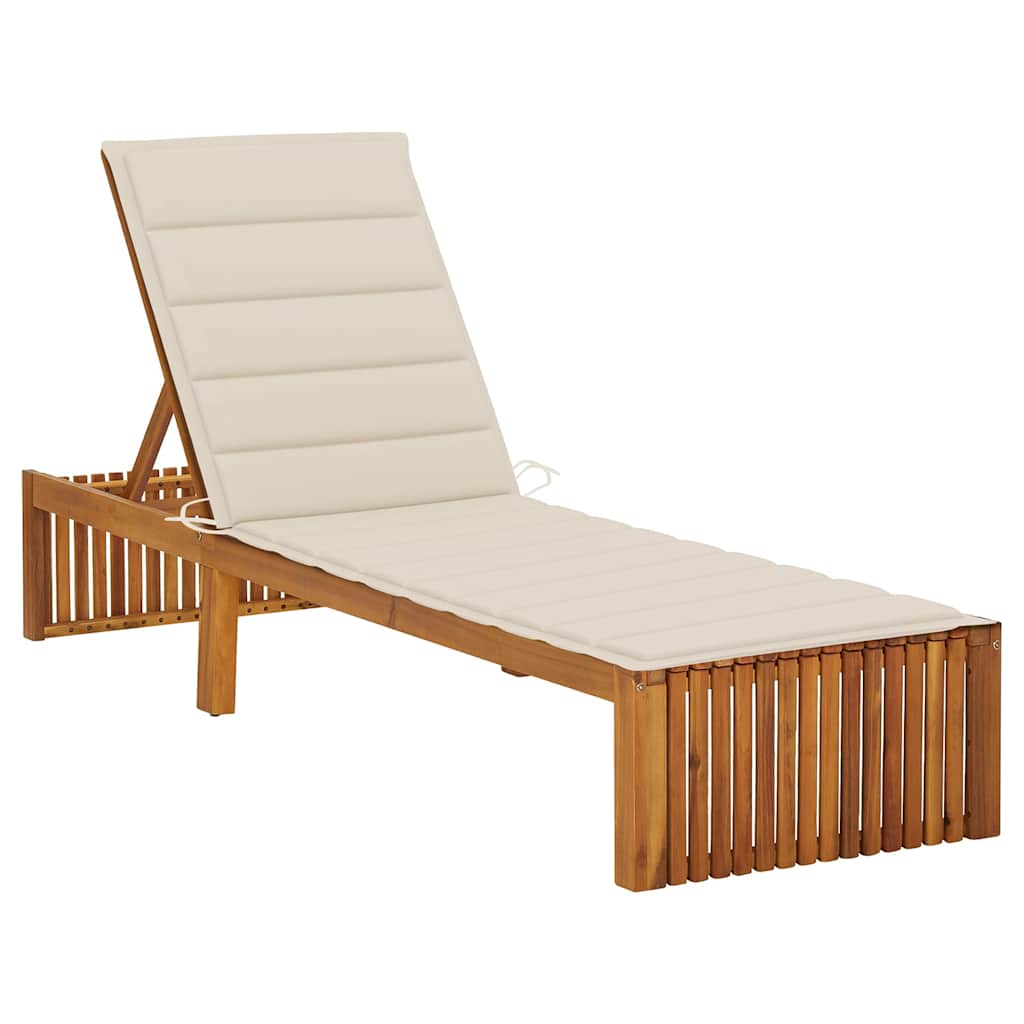 Sun Lounger with Cushion Solid Acacia Wood