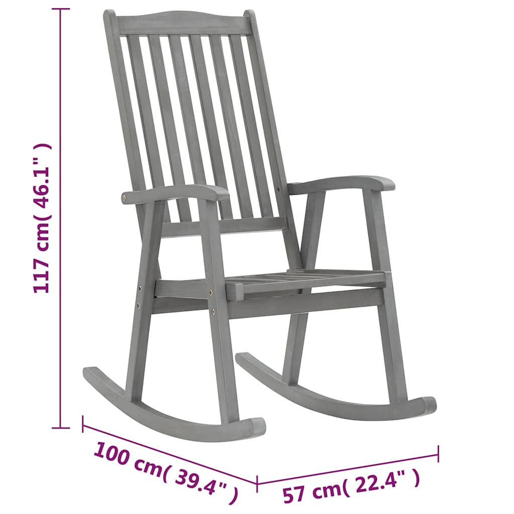 Rocking Chair with Cushions Grey Solid Acacia Wood