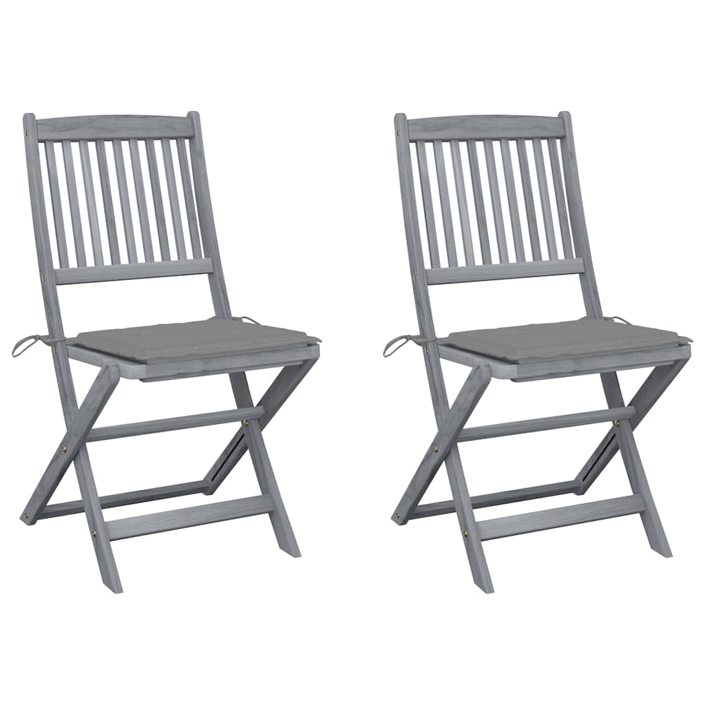 Folding Outdoor Chairs 2 pcs with Cushions Solid Acacia Wood