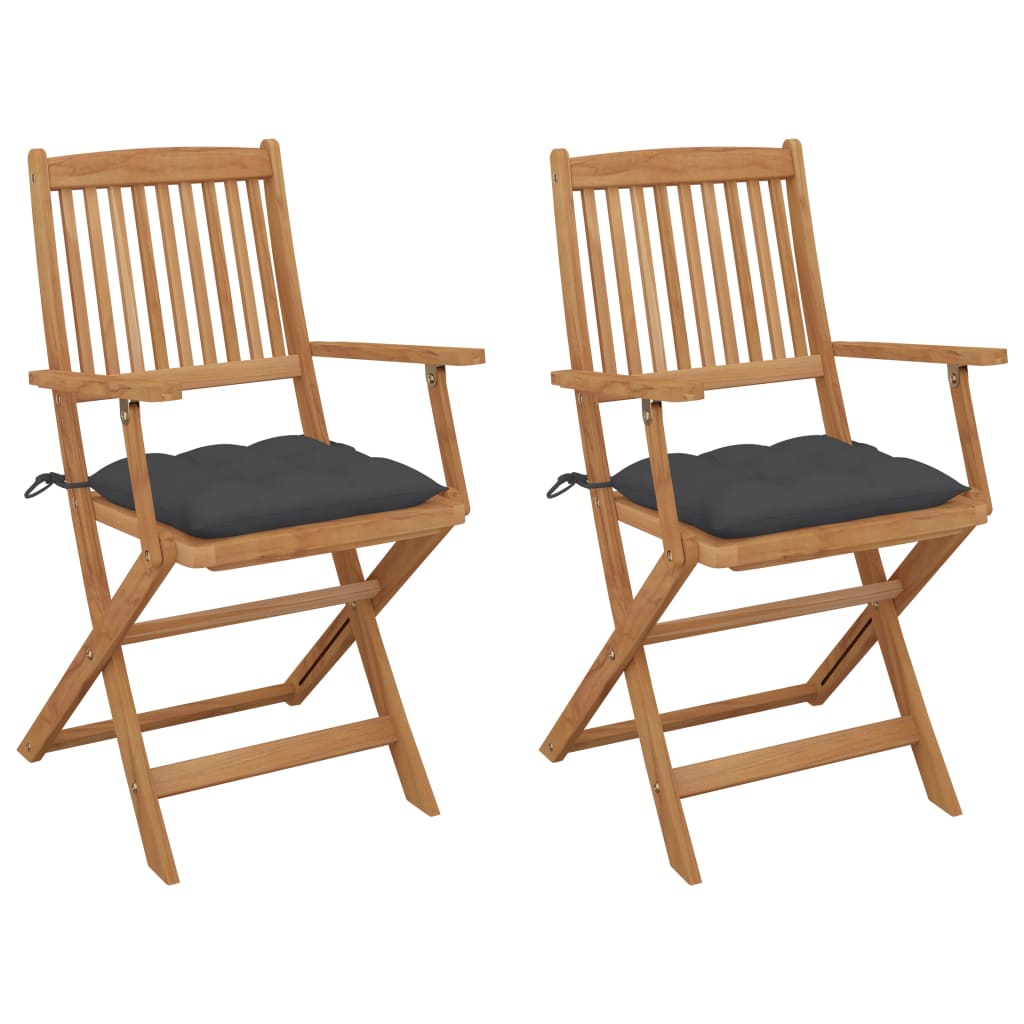 Folding Garden Chairs 2 pcs with Cushions Solid Wood Acacia