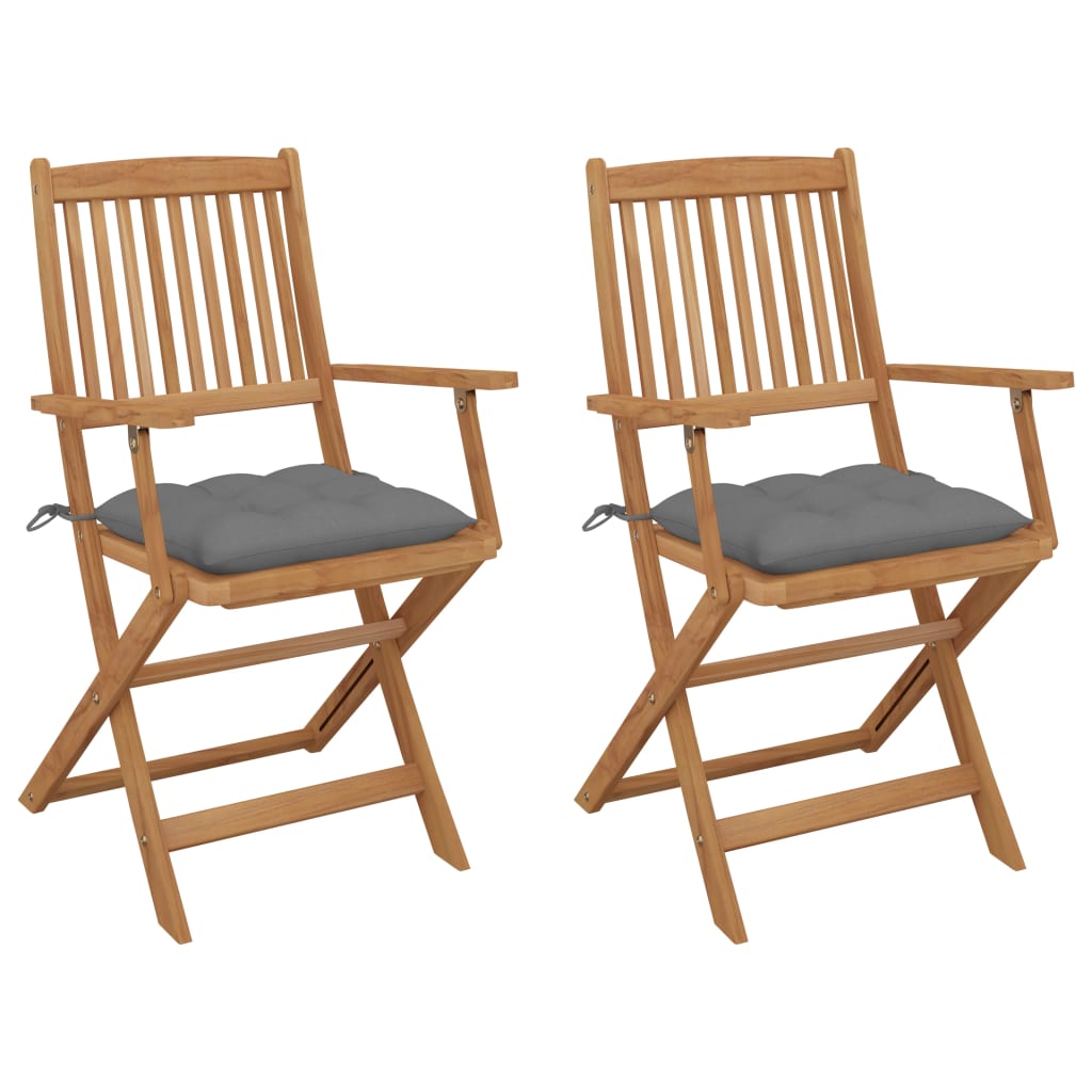 Folding Garden Chairs 2 pcs with Cushions Solid Wood Acacia