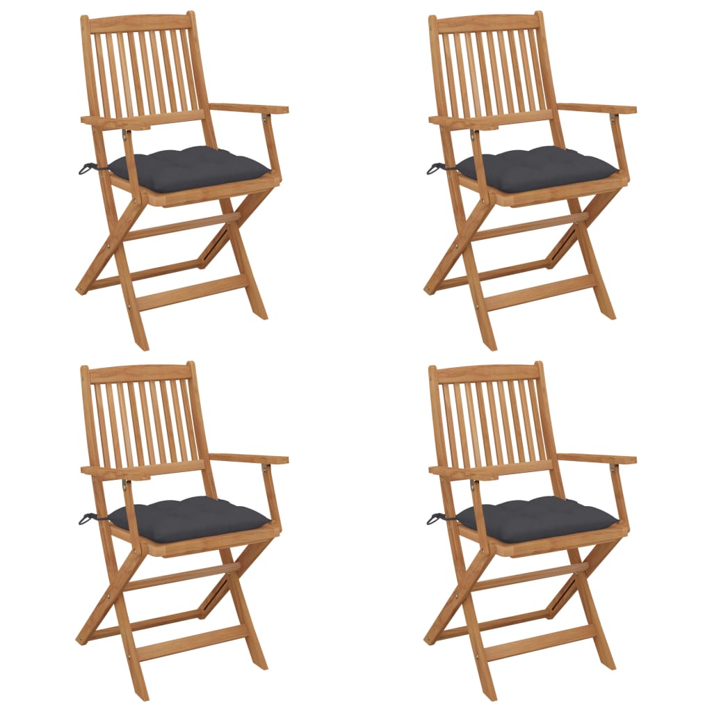 Folding Garden Chairs 4 pcs with Cushions Solid Wood Acacia