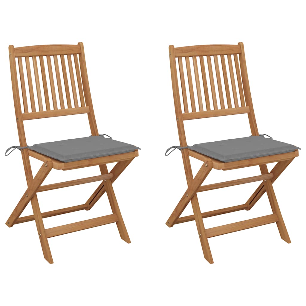 Folding Chairs 2 pcs with Cushions Solid Acacia Wood