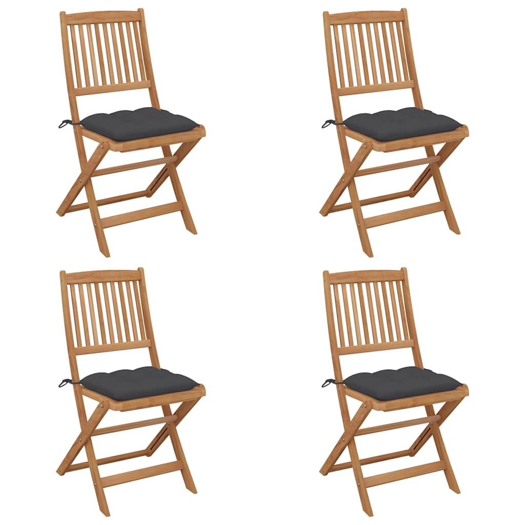 Folding Chairs 4 pcs with Cushions Solid Acacia Wood