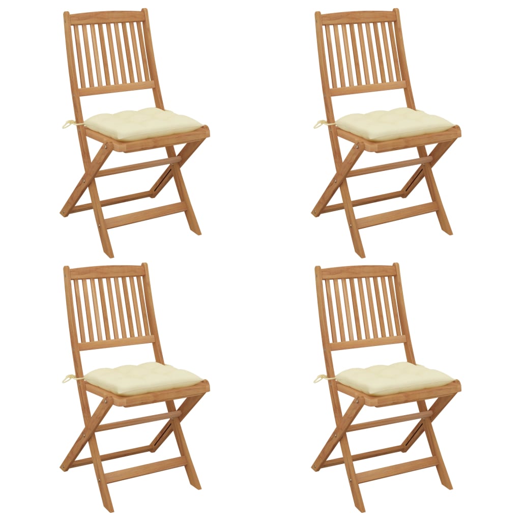 Folding Chairs 4 pcs with Cushions Solid Acacia Wood