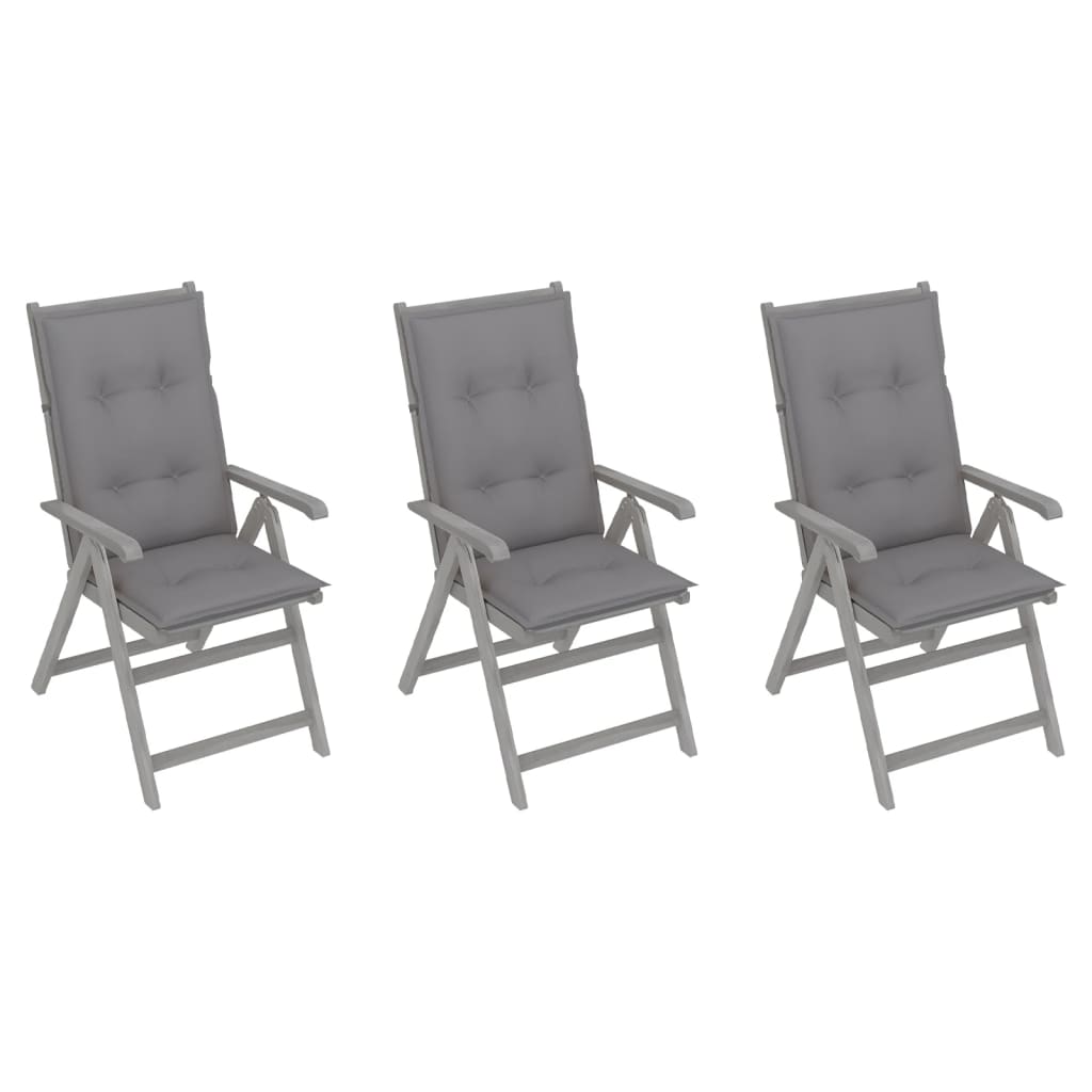 Garden Reclining Chairs 3 pcs with Cushions Solid Acacia Wood