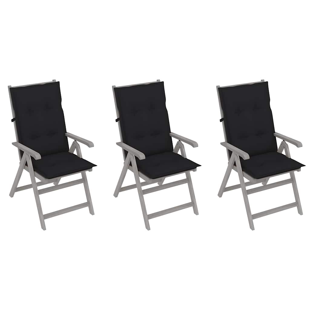 Garden Reclining Chairs 3 pcs with Cushions Solid Acacia Wood