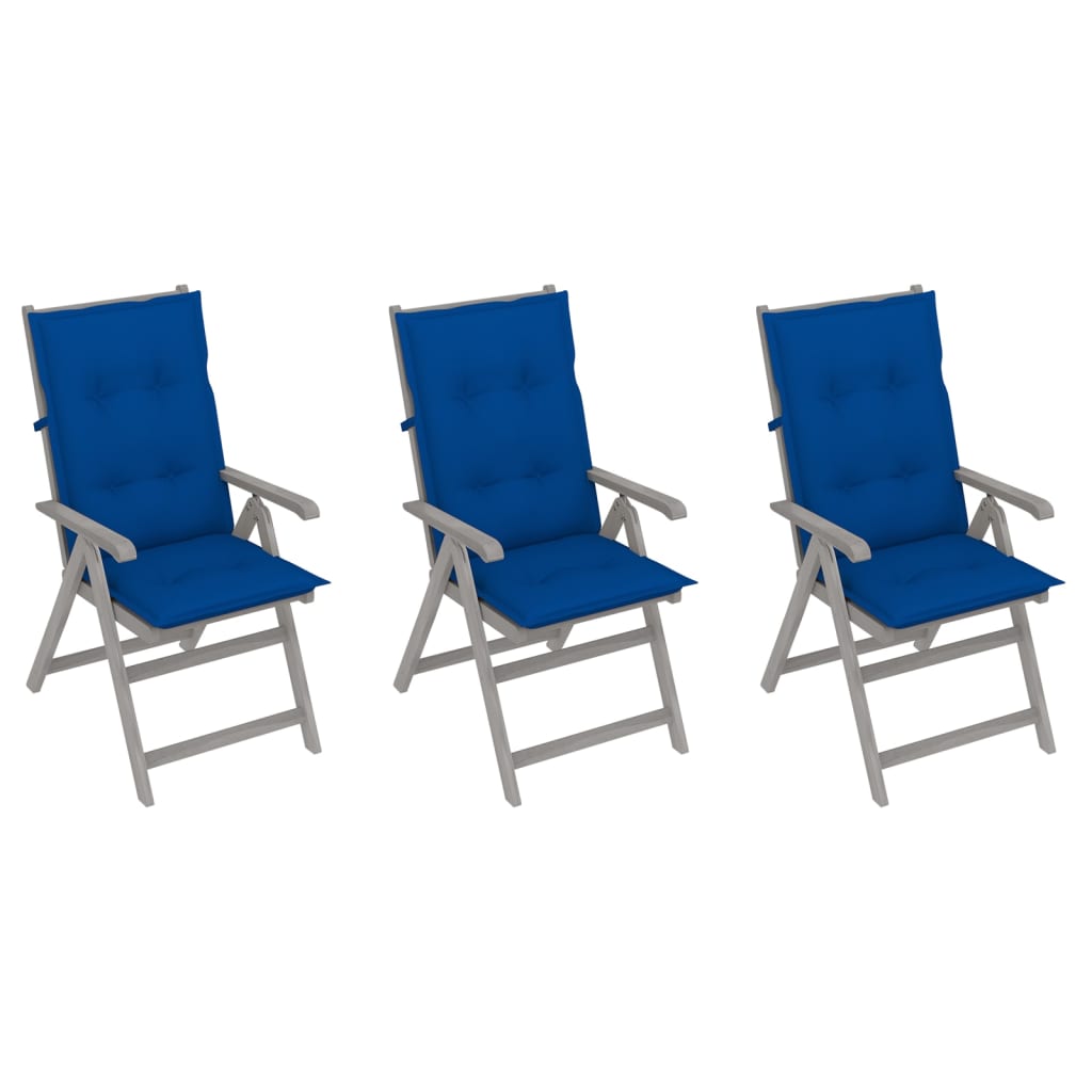 Garden Reclining Chairs 3 pcs with Cushions Solid Acacia Wood