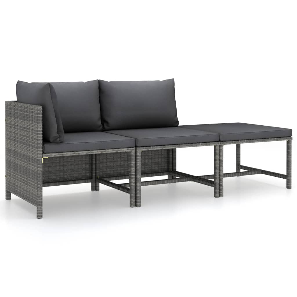 3 Piece Garden Lounge Set with Cushions Poly Rattan Grey