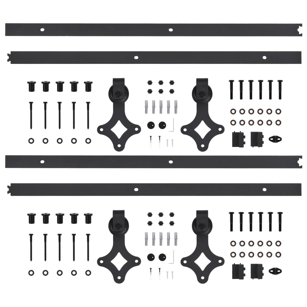 Sliding Door Hardware Kits 2 pcs 200 cm Steel Black