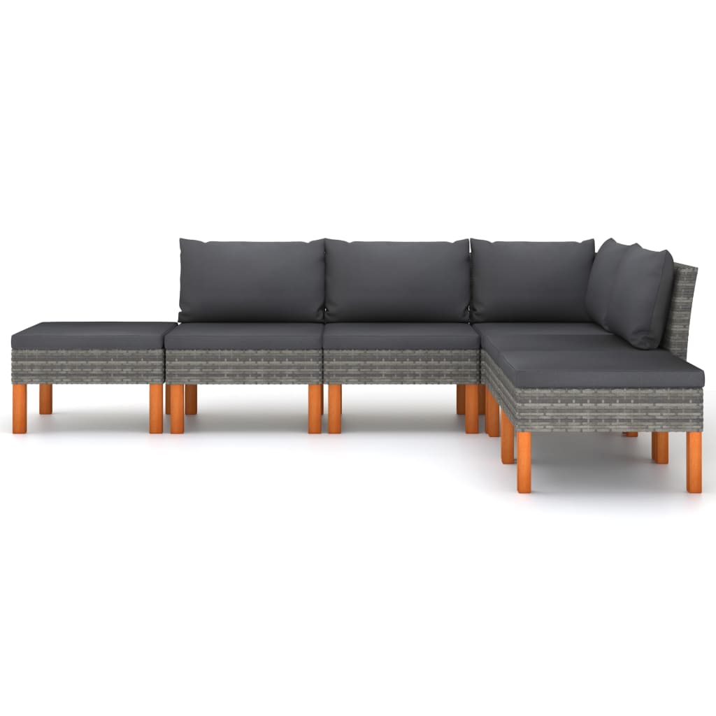 6 Piece Garden Lounge Set with Cushions Poly Rattan Grey