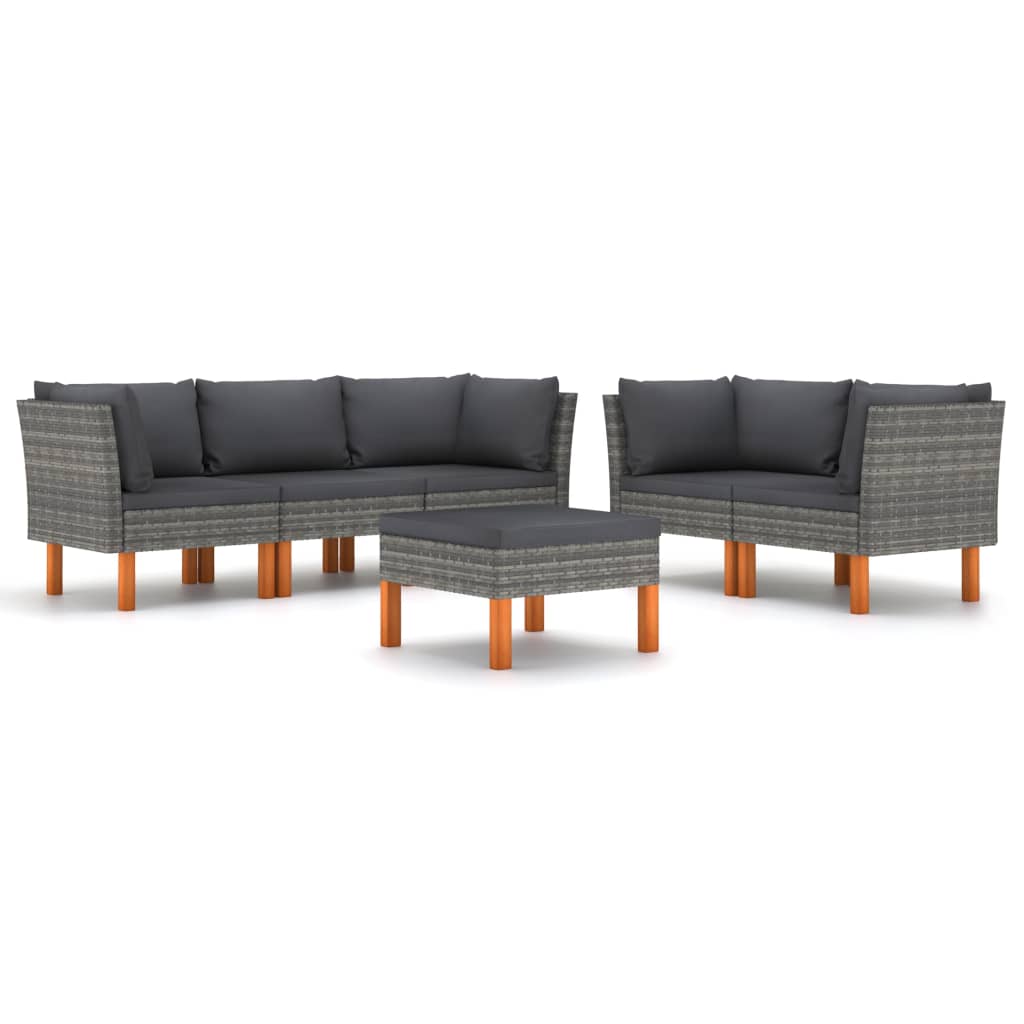 6 Piece Garden Lounge Set with Cushions Poly Rattan Grey