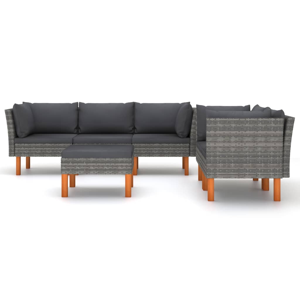 6 Piece Garden Lounge Set with Cushions Poly Rattan Grey