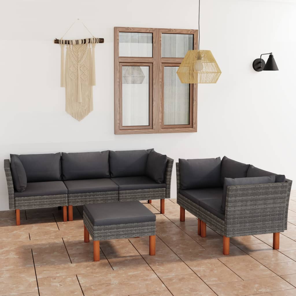 6 Piece Garden Lounge Set with Cushions Poly Rattan Grey