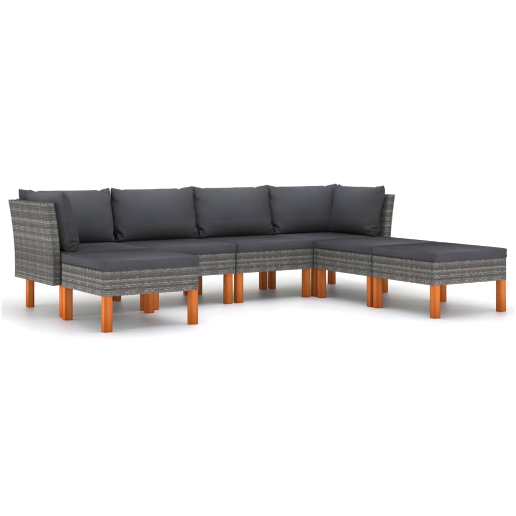 7 Piece Garden Lounge Set with Cushions Poly Rattan Grey